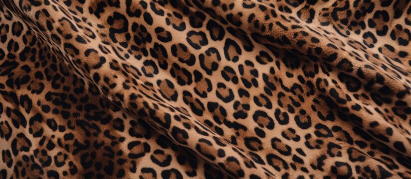 Detailed view of a leopard print fabric showing the intricate pattern and texture of the material.