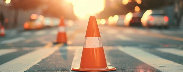 Traffic cones in the city are used as signs for road drivers to be safe and secure