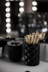 Consumables for eyebrows. Lamp maker prepares the work area