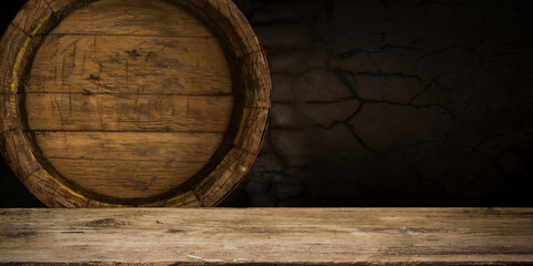 table background of free space for your wine bottle or food on top and dark retro interior of...