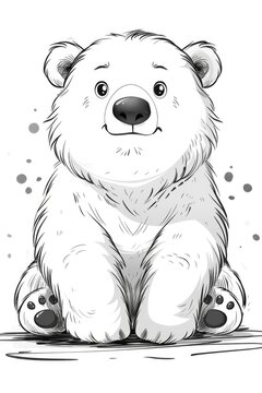 A black and white drawing of a polar bear