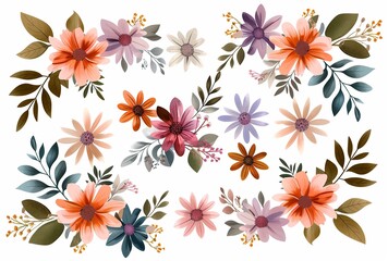 Fototapeta premium Floral Wreath Illustration with a Variety of Colorful Flowers for Creative Designs