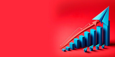 Growth graph with arrow, banner with space for text