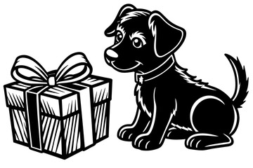 cute puppy opening Christmas