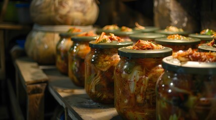 Kimchi making process traditional jars