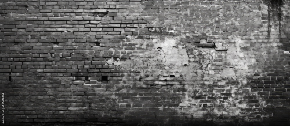 Poster this black and white image features a textured brick wall, with each brick adding to the overall pat