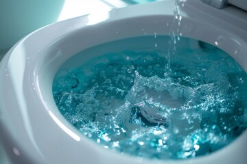 Close-up of the water in the toilet bowl in the toilet