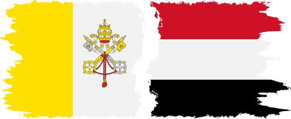 Yemen and Vatican grunge flags connection vector