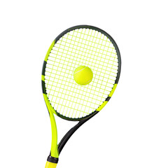 Isolated tennis racket with yellow tennis ball on transparent background. Tennis competition...