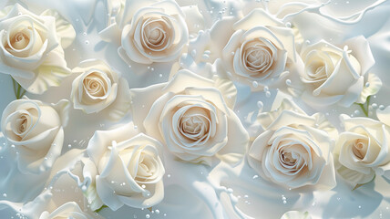 White Rose in Splashes on Light Pastel Color Background