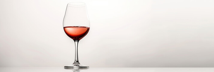 A wine glass on a white background, with a bottle of pink wine at the bottom, in a caravaggesque style.