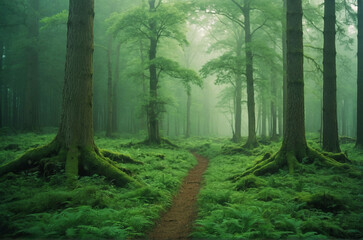 Path Through Dense Forest With Tall Trees