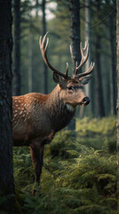 Deer Standing in Middle of Forest