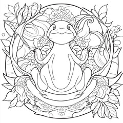 zen, full body salamander beautifully detailed mandala, adult coloring book, artistic style, fine lines, vector illustration line art