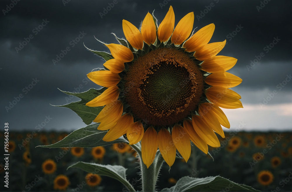 Sticker A Large Sunflower Standing in a Field of Sunflowers