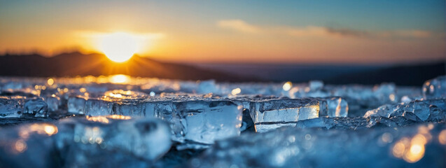 Sun Setting Over Ice Field