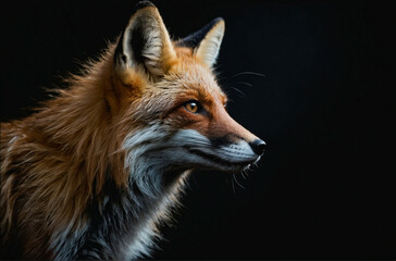 Close-Up of Red Fox Against Black Background