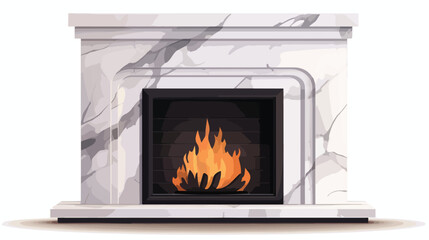 Modern fireplace made of marble .. flat vector isolated