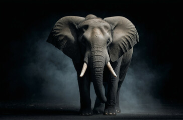 Majestic Elephant With Tusks Standing in the Dark