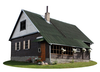 Wooden village shed made for pine planks isolated