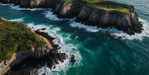Aerial View of the Ocean and Cliffs