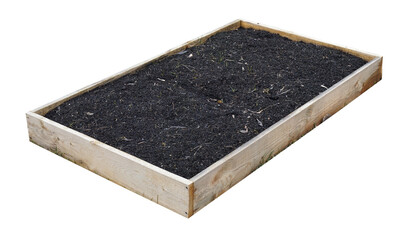  wooden box filled with  soil for growing plants. Isolated