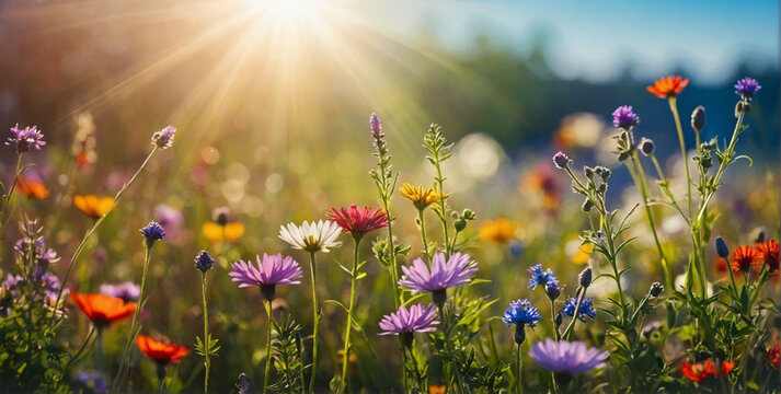 Vibrant Wildflower Field Under Sunlight