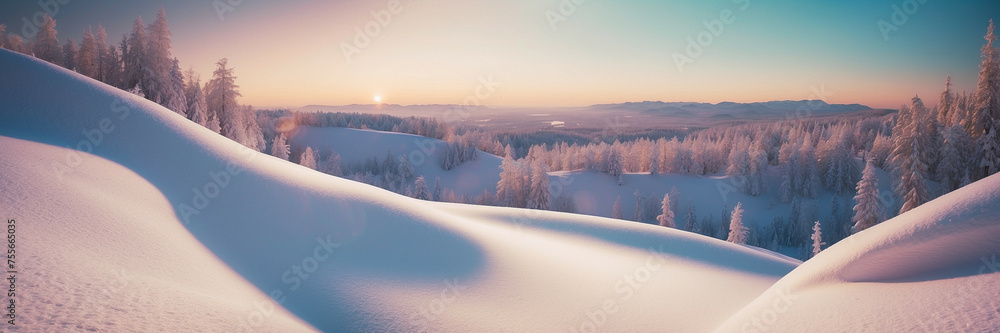 Sticker Snow Covered Hill With Trees