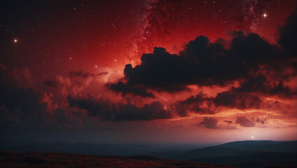 Red Sky Filled With Clouds and Stars