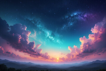 Fototapeta premium Colorful Sky Filled With Clouds and Stars