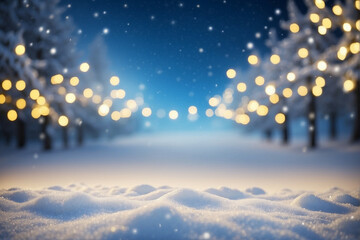Snowy Scene With Lights in Trees
