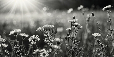 Black and White Field of Daisies