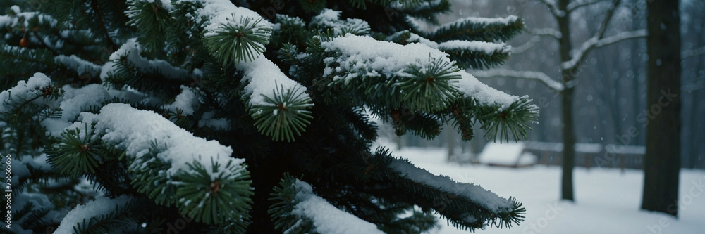 Wall mural snow-covered pine tree in forest