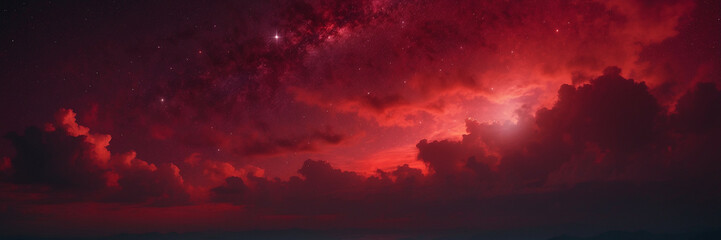 Red Sky Filled With Clouds and Stars