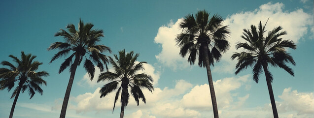 Fototapeta premium Row of Palm Trees Against Blue Sky