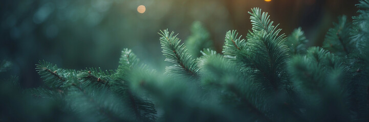 Close-Up View of Green Fir Tree Branches During Twilight - Powered by Adobe