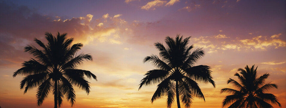 Silhouette of Palm Trees Against a Vibrant Tropical Sunrise Sky