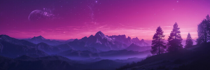Purple Sky With Mountains
