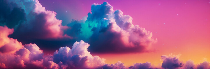 Colorful Sky With Gradient Hues and Fluffy Clouds - obrazy, fototapety, plakaty