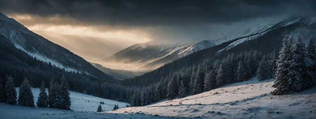 Snow Covered Mountain With Dark Sky