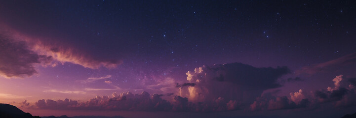 Purple Sky Filled With Clouds and Stars