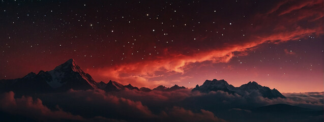 Starry Night Sky Above Mountain Range - obrazy, fototapety, plakaty