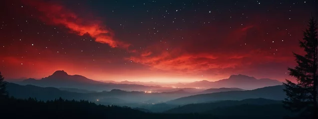 Rolgordijnen Night Scene With Distant Mountain Range © @uniturehd