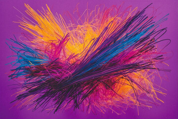 Vivid Explosion of Colorful Lines on a Purple Gradient Backdrop
