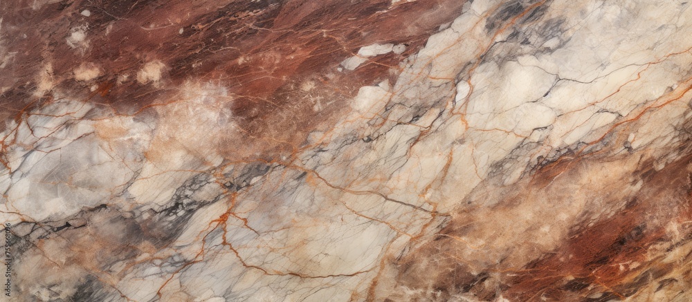 Poster a detailed view of a vintage marble surface with a mix of brown and white colors. the intricate patt