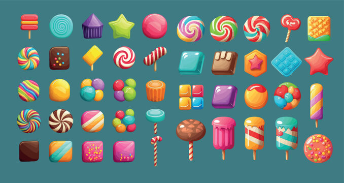 Colorful Assortment of Delicious Candies and Sweets: A Collection of Various Tasty Treats Perfect for Children&rsquo;s Illustrations, Game