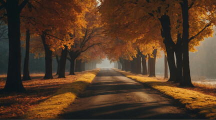 Tree-Lined Road in Autumn