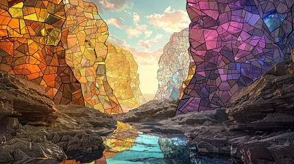 Gordijnen mountains stained glass window © Ghulam Nabi
