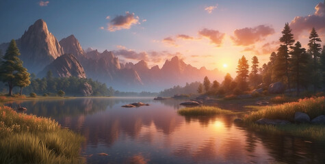 Mountain Lake at Sunset