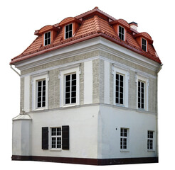 Old stone house with tiled roof isolated